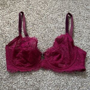 Victorias Secret Unlined Demi Lace Burgundy/Pink Bra, 34DD